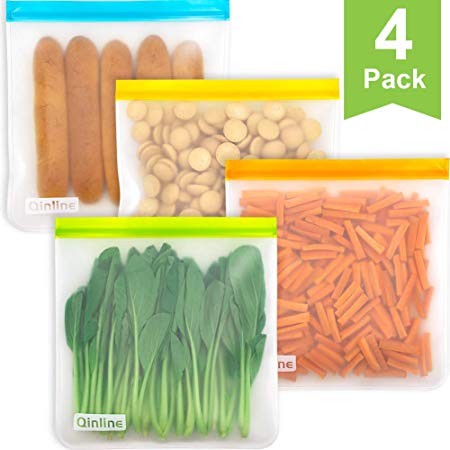 Reusable Gallon Freezer Bags - 4 Packs 1 Gallon Ziplock Bags, LEAKPROOF EXTRA THICK Gallon Storage Bags for Marinate Meats, Fruit, Cereal, Sandwich, Snack, Travel Items, Meal Prep, Home Organization