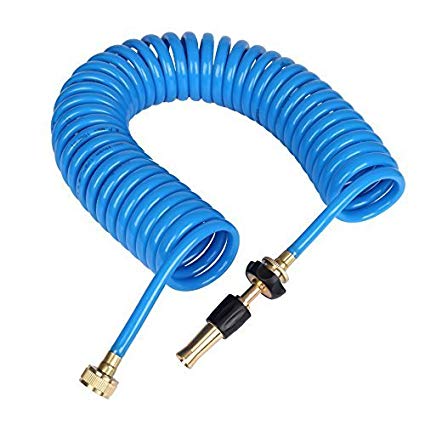 Greenbest Garden Coil Hose 50ft PU Expandable Garden Hose w/All Brass Connector & Spray Nozzle for Daily Gardening, General Cleaning, Car Washing, and Pet Showering (Blue)