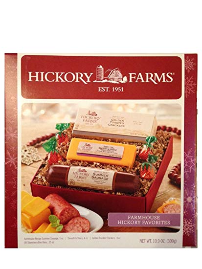 Hickory Farms Holiday Gift Set-Farmhouse Hickory Favorites Summer Sausage, Golden Toasted Crackers, and Smooth and Sharp Cheese Set 11 oz (312g)