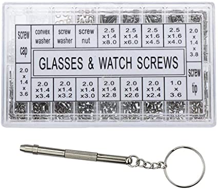 Haobase 1000 Pieces Stainless Steel Watch Eyeglass Sunglass Spectacles Repair Screw Replacement Kit with Screwdriver