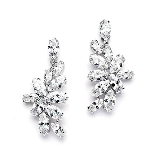 Mariell Cubic Zirconia Cluster Wedding Earrings with Marquis Leaves - Perfect for Brides or Bridesmaids