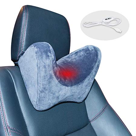 FlyingColors USB Heating Car Headrest Pillow Memory Foam Car Pillow, Neck Support Pillow, Car Neck Pillow, Ergonomic Headrest Pillow, Relieve Neck Pain Muscle Tension and Shoulder Periarthritis, Blue.