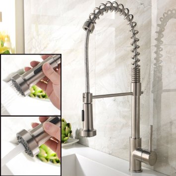 Ufaucet Best Single Handle Brushed Nickel Pull Out High Arch Prep Sprayer Kitchen Sink Faucet, Commercial Pull Down Kitchen Faucets