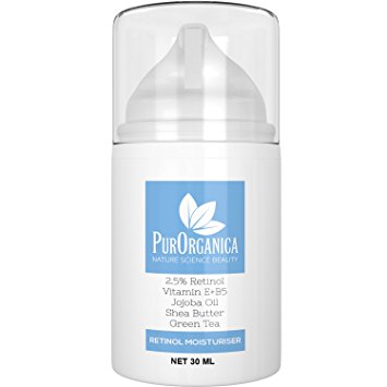 PurOrganica Retinol Cream – Premium Moisturizer with 2.5% Retinol, Vitamin E+B5, Jojoba and Shea Butter - BEST Anti Aging Facial & Neck Firming Cream for Wrinkles, Fine Lines, Acne and Dark Spots