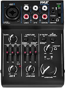 3 Channel Bluetooth Audio Mixer - DJ Sound Controller Interface with USB Soundcard for PC Recording, XLR, 3.5mm Microphone Jack, 18V Power, RCA Input/Output for Professional and Beginners