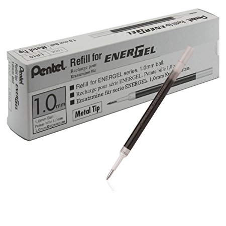 Pentel Refill Ink for BL60 EnerGel Liquid Gel Pen, 1.0mm, Metal Tip, Black Ink, Box of 12 (LR10-A-12)