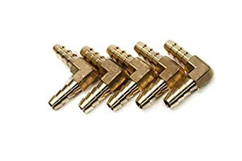 LTWFITTING LTWFITTING 90 Deg Elbow Brass Barb Fitting 1/4-Inch x1/4-Inch Hose ID Air/Water/Fuel/Oil/Inert Gases (Pack of 5)