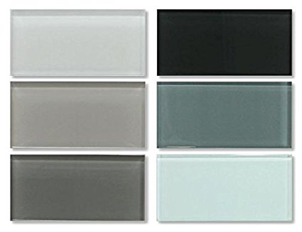 3x6 Glass Subway Tile Sample Combo Pack - White, Gray and Blue