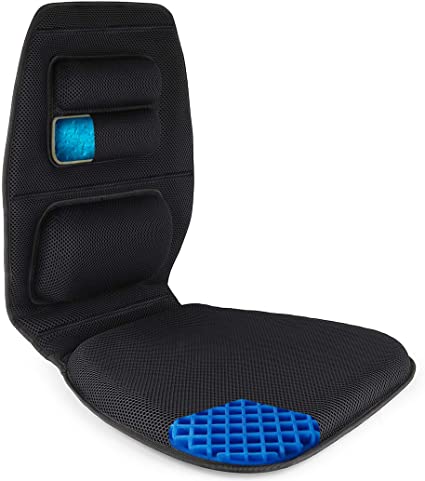 FOMI Premium Gel Cushion and Firm Back Support | Seat Cushion Pad and Upper Lower Thoracic and Lumbar Pillow for Car, Office Chair | Pressure Sore, Coccyx Pain Relief | Promotes Healthy Posture