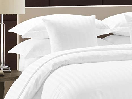 Luxurious Hotel Quality 800 Thread Count 3-Piece Super King Plus (120" x 120") Size, Duvet Cover Set Zipper Closer & Corner Ties, 100% Egyptian Cotton, Soft and Easy Care - White Stripe