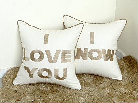 DecorHouzz Pillowcases I Love You I know Pillow cover Set of 2 Embroidered Cushion Cover Throw Pillow Decorative Pillow Wedding Couple Anniversary Gift 18"X18"