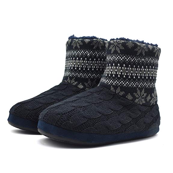 Knit Rock Wool Warm Men Indoor Pull on Cozy Memory Foam Slipper Boots Soft Rubber Sole