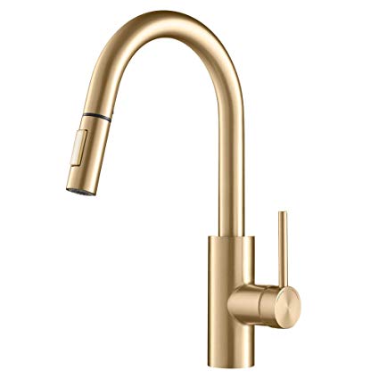 Kraus Oletto Single Handle Pull Down Gooseneck Kitchen Sink Faucet, Brushed Gold