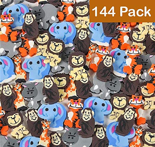 Kicko Mini Animal Erasers - Zoo Animal Erasers - 144 Pack of 1 Inch Assorted Zoo, Safari and Jungle Erasers - for Kids, Parties, Party Favors, School, Education, School Supplies and Daycare