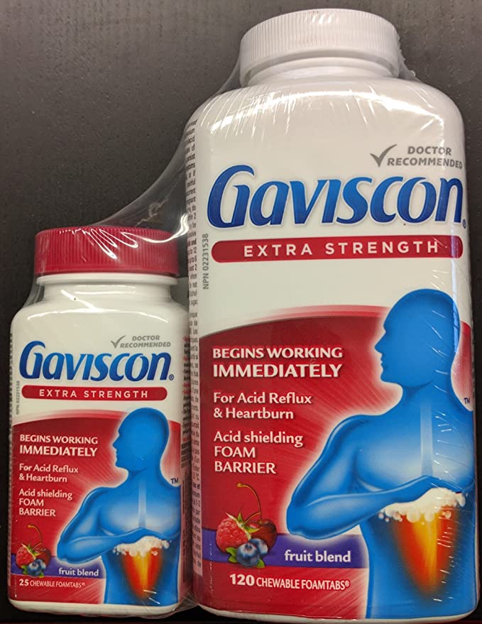 Gaviscon Extra Strength 120 chewable tabs   Bonus 25 Tablet Travel Pack