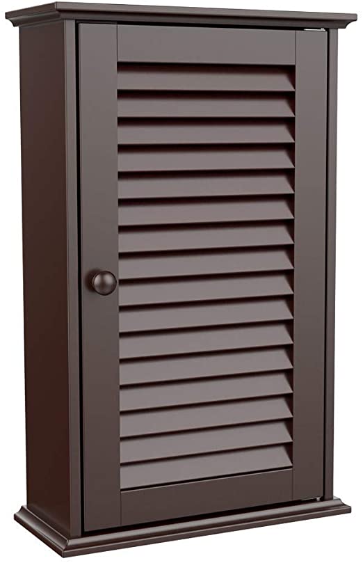 go2buy Wood Bathroom Wall Mount Cabinet Toilet Medicine Storage Organizer Single Door with Adjustable Shelves, Espresso