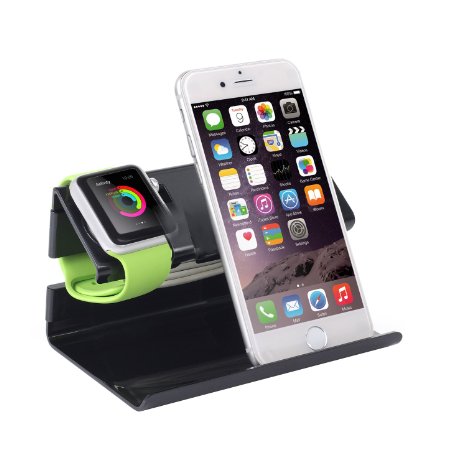 Apple Watch Stand, iPhone 6 Stand, BENTOBEN Charging Stand Dock Station Cradle Nightstand for Apple Watch and iPhone with Cable Winder Detachable Construction Anti Slip Foam Cushion - Black