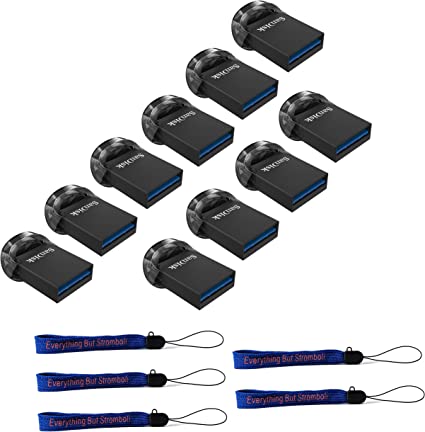 SanDisk 64GB Ultra Fit USB 3.1 Low-Profile Flash Drive (10 Pack Bundle) SDCZ430-064G-G46 64G Pen Drive - with (5) Everything But Stromboli (TM) Lanyard