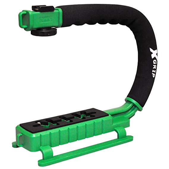 Opteka X-GRIP Professional Camera/Camcorder Action Stabilizing Handle with Accessory Shoe for Flash, Mic, or Video Light (Green)