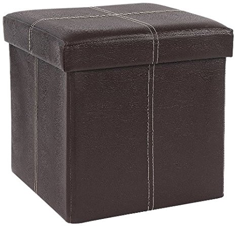 FHE Group Folding Storage Ottoman, 12 by 12 by 12 Inches, Brown