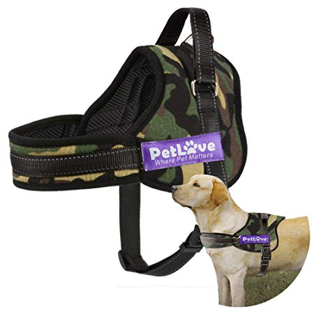 Dog Harness, PetLove Soft Leash Padded No Pull Dog Harness with All Kinds of Size (Large, Camouflage)