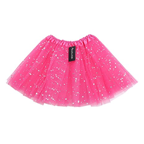 Anleolife 12" Girls Fluffy Tutu Skirt/Princess Ballet Dance Stars Sequins Tutu