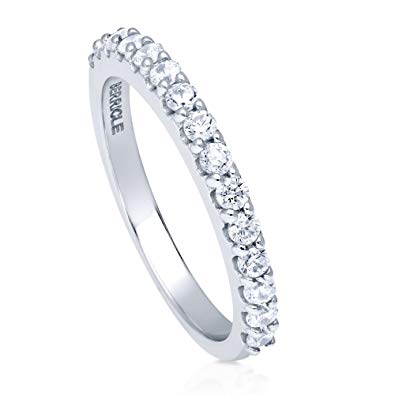 BERRICLE Rhodium Plated Sterling Silver Cubic Zirconia CZ Anniversary Half Eternity Band Ring