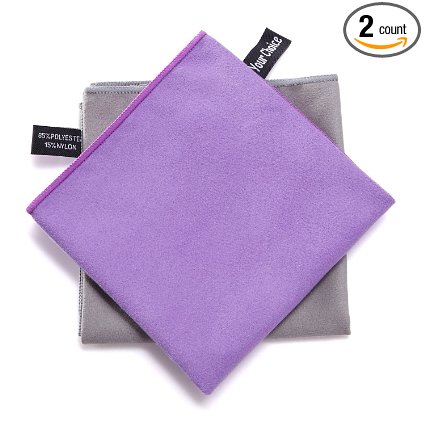 Your Choice 2 Pack Microfiber Travel Sports Camping Hiking Swim Workout Towels Ultra Compact Lightweight Fast Drying Towels Purple and Grey