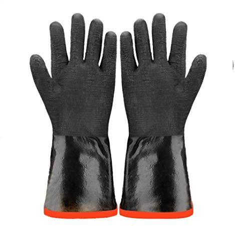 Zechzehn BBQ Gloves - Double Layer Heat Resistant Gloves for Handling Hot Food on Fryer, Grill, Smoker or Oven, Grill Gloves Fire Resistant for Cooking, Waterproof and Oil Resistant BBQ Mitts (14)