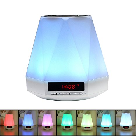 GLIME LED Bluetooth Speakers Night Light Alarm Clock Color Changing Mood Light USB Mini Wireless Music player TF Card Supported for Mobile Phone Laptop for Kids Room Camping Gifts