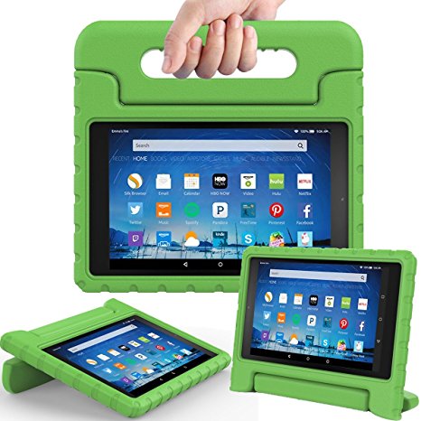 AVAWO Shock Proof Case for Fire HD 8 2017 Tablet - Kids Shockproof Convertible Handle Light Weight Protective Stand Case for Fire HD 8-inch (7th Generation, 2017 Release), Green