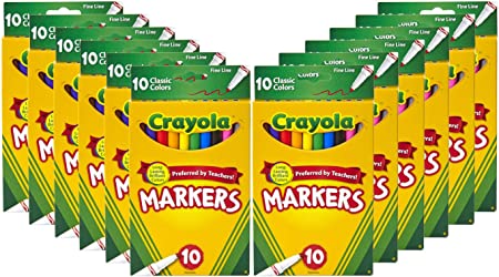 Crayola Fine Line Markers Bulk, 12 Marker Packs with 10 Colors, School Supplies, Stocking Stuffers