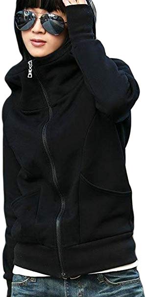 Naggoo Juniors' Thumb Holes Funnel Neck Zip up Fleece Hoodie Jacket