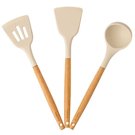 Carote Silicone Spatula Set for Kitchen , Spatula Silicone Set for Non Stick Pan, Kitchen Tools Set of 3 (32cm Turner 32cm Turner 32cm Spoon)