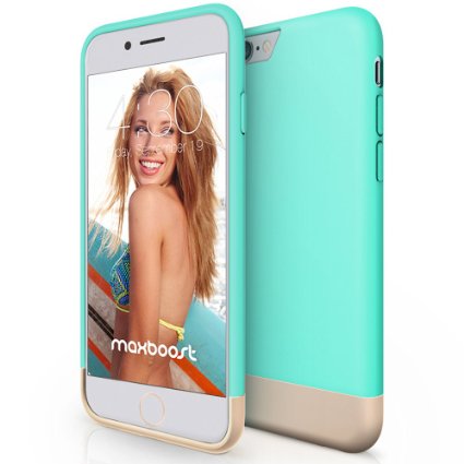 iPhone 6 Case, Maxboost Vibrance Series iPhone 6 Case Protective Soft Interior Metallic Finish with Slider Style Hard Case for iPhone 6 (4.7-Inch) - Turquoise/Champagne Gold