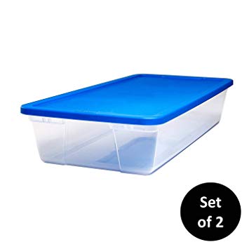 Homz 41 Quart Snaplock Container Clear Storage Bin with Lid, 2 Pack, Blue