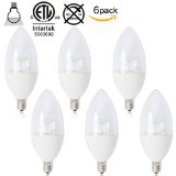6 Pack Daylight Sunthin 5W LED Candle Bulb Torpedo Shape LED Candelabra Light Bulb E12 base 40 Watt Replacement Candle LED Candelabra LED