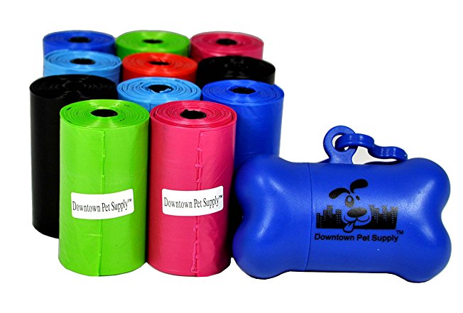 180, 220, 500, 700, 880, 960, 2200 Dog Pet Waste Poop Bags, Bulk roll,Clean up refills-(Green, Blue, Purple, Red, Black, Pink,Rainbow of Colors or Paw Print) FREE Bone Dispenser,Downtown Pet Supply