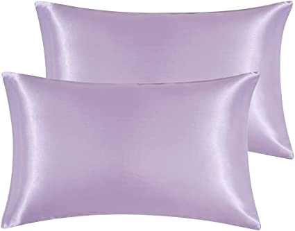 Hansleep Satin Lavender Pillow Cases King Set of 2, Soft Pillow Cover for Hair and Skin - Pillowcase for Hair and Skin - Satin Pillow Covers with Envelope Closure, King 20x40