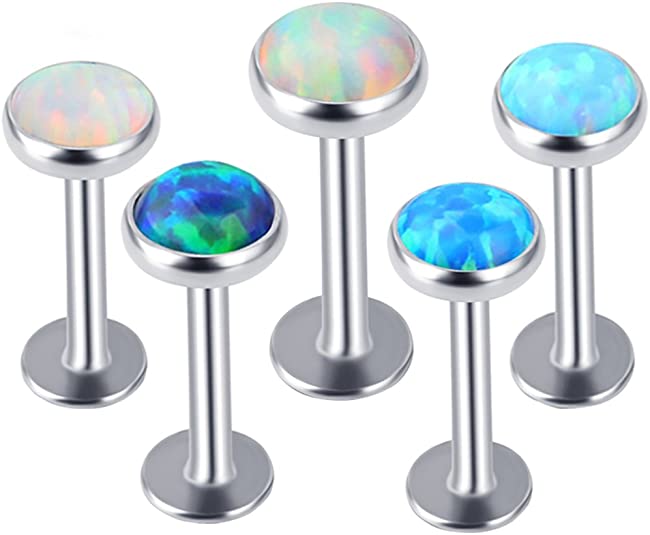 TIANCI FBYJS 6pcs Opal Stainless Steel Labret Stud Jewelry Lip Ring Piercing Tragus Helix Ear Cartilage 16G