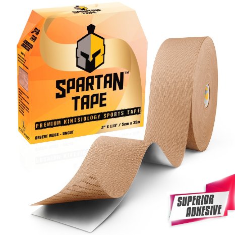 Kinesiology Tape SPARTAN TAPE Bulk Roll * Premium Kinesiology Tape for Athletic Sports, Recovery and PhysioTherapy * FREE Kinesiology Taping Guide Inside! * Uncut 2 inch x 115 feet Roll