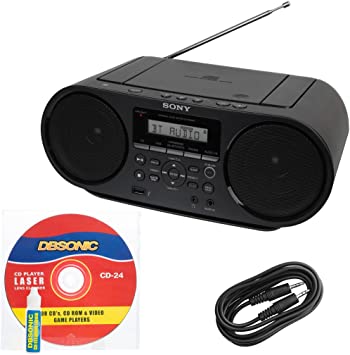 Sony Portable Mega Bass Stereo Boombox Sound System with NFC Wireless Bluetooth, USB Input, MP3 CD Player, AM/FM Radio, 30 Presets, Headphone & AUX Jack - Bonus DB Sonic AUX Cable & CD Head Cleaner