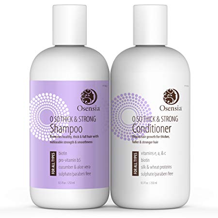 Strengthening Biotin Shampoo and Conditioner Set for Thicker, Fuller Hair - Paraben and Sulfate Free with Aloe, Pro Vitamin B5 and Silk Protein -Promotes Hair Growth and Thickening by Osensia