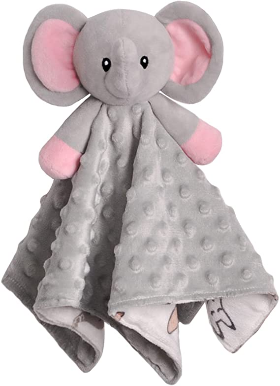 BORITAR Baby Security Blanket for Girls Super Soft Minky Dot Fabric Elephant Lovey Blanket with Lovely Animal Pattern Backing, Stuffed Plush Cuddle Newborn Blankie 14 Inch