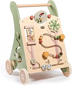 Tiny Love Chariot de Marche en Bois, 2-en-1 trotteur d'activités pour bébé, 12 activités interactives, Motricité, Développement cognitif, Design naturel confortable, Dès 18 mois, Boho Chic