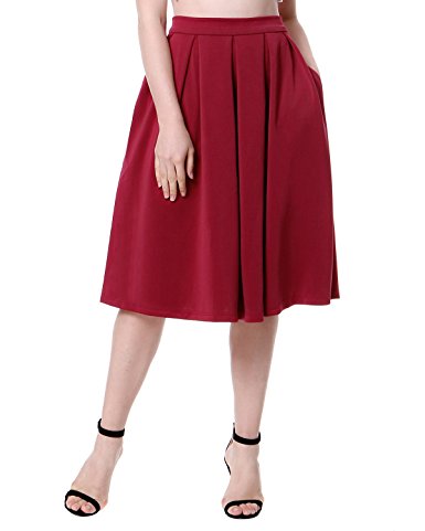 Mixfeer Women’s High Waisted A Line Pleated Skirt Side Zipper Flared Full Midi Skirt with Pockets
