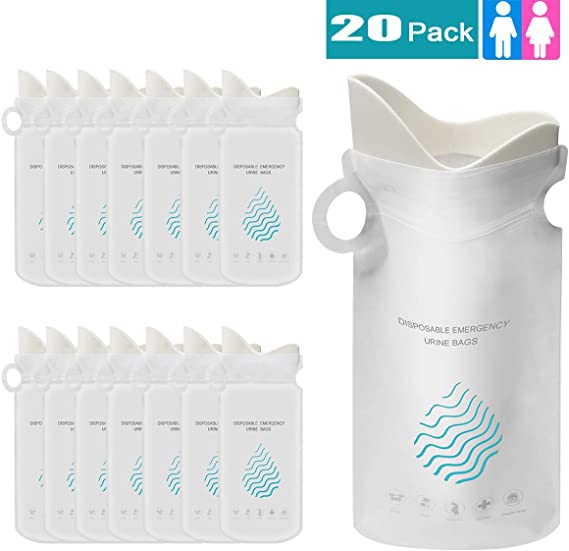 NICEUPPER 20 Pack Disposable Urinal Bags, Camping Pee Bags, Unisex Urine Bags Vomit Bags for Travel Urinal Toilet Traffic Jam Emergency Portable Toilet Bee Bag for Men Women Kids Children Patient
