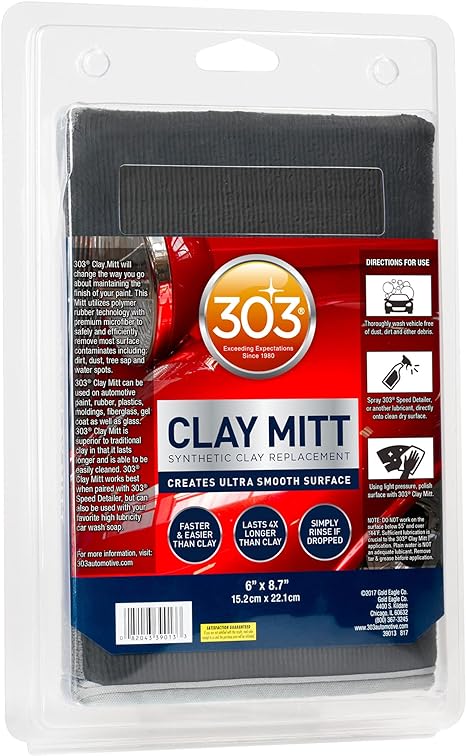 303 Products Clay Mitt - Synthetic Clay Replacement - Creates Ultra Smooth Surface - Faster and Easier Than Clay - Long Lasting, 1 Count (39013), Gray, Black