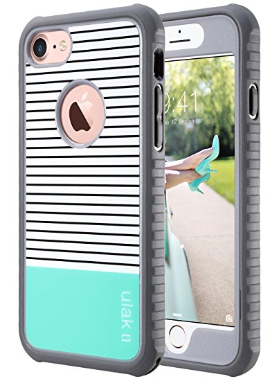 iPhone 8 Case, iPhone 7 Case, ULAK Slim Shockproof Flexible TPU Bumper Case Durable Anti-Slip Front and Back Hard PC Protective Safe Grip Cover for Apple iPhone 7/8 4.7 inch Mint Stripes Minimal