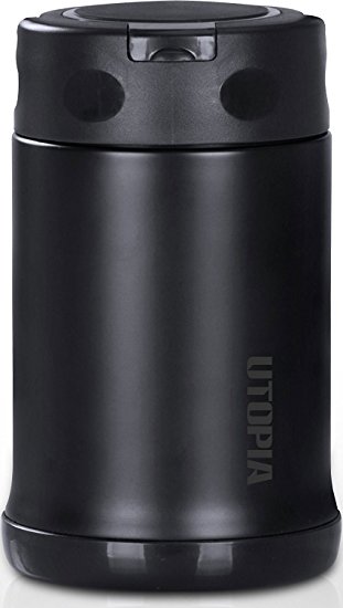 Stainless Steel Travel Food Jar With Folding Spoon - 16.9 Ounce Capacity - Heat Insulation Effect - by Utopia Home